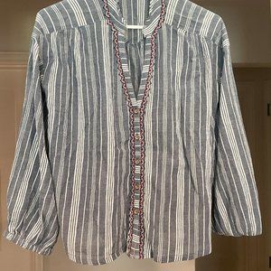 SUNDANCE Blue/White Striped Embroidered Button Down Blouse Women’s Size PXXS.